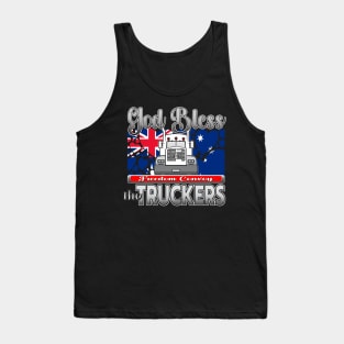 GOD BLESS THE TRUCKERS - THANK YOU, TRUCKERS - AUSTRALIA FLAG WITH HEARTS - FREEDOM CONVOY CANBERRA - SILVER GRAY LETTER DESIGN Tank Top